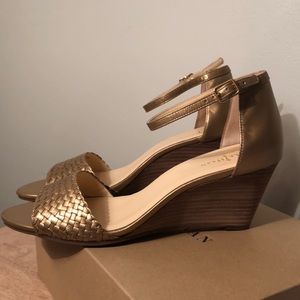 Cole Haan gold metallic wedge New in the box